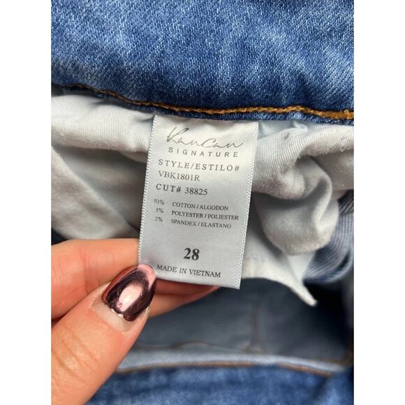 KanCan Signature High Rise Flare Stretch Jeans Light Wash Raw Hem Size 28 Womens - Picture 8 of 9